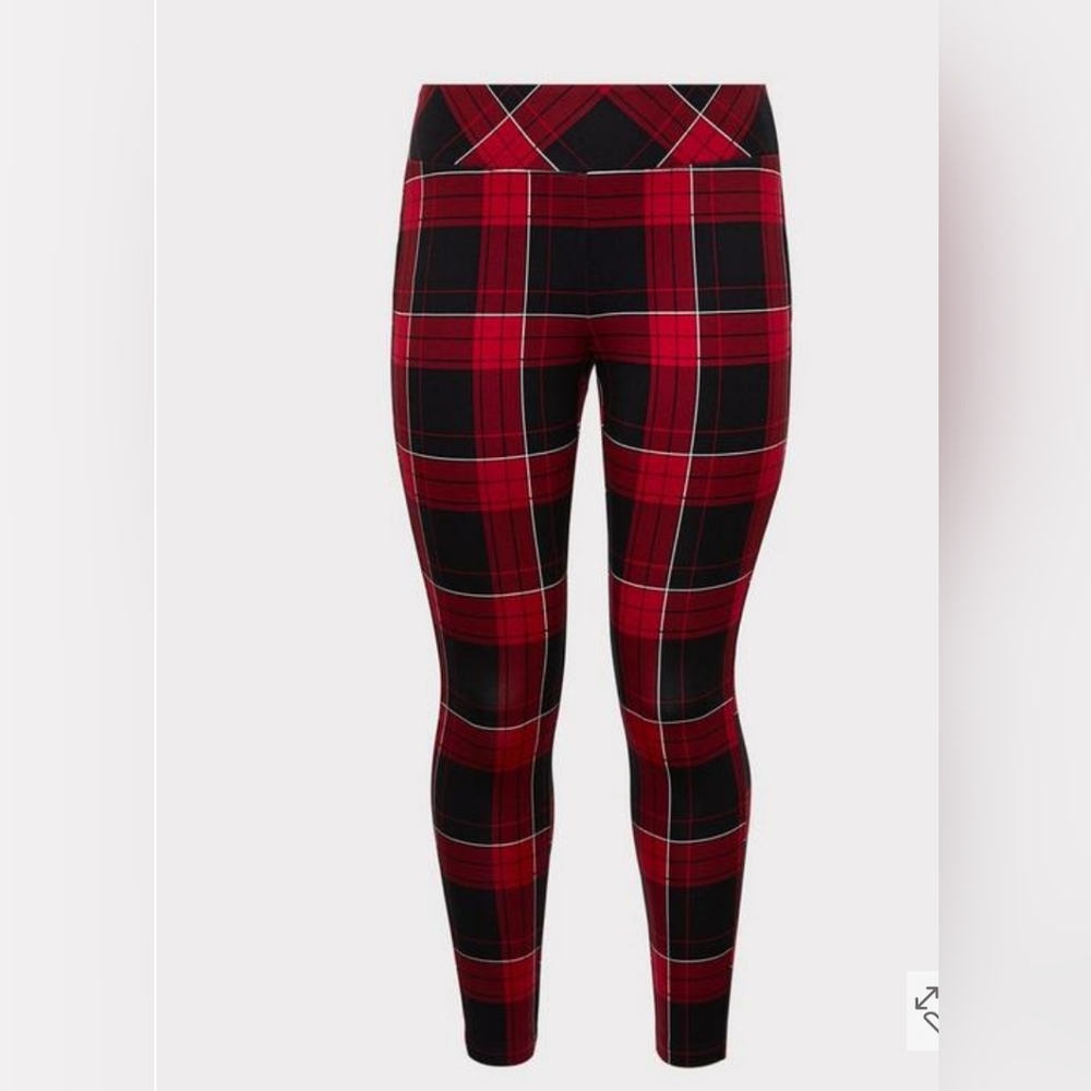 Premium Ponte Stretch Pull-On Pixie Pant - Red Plaid